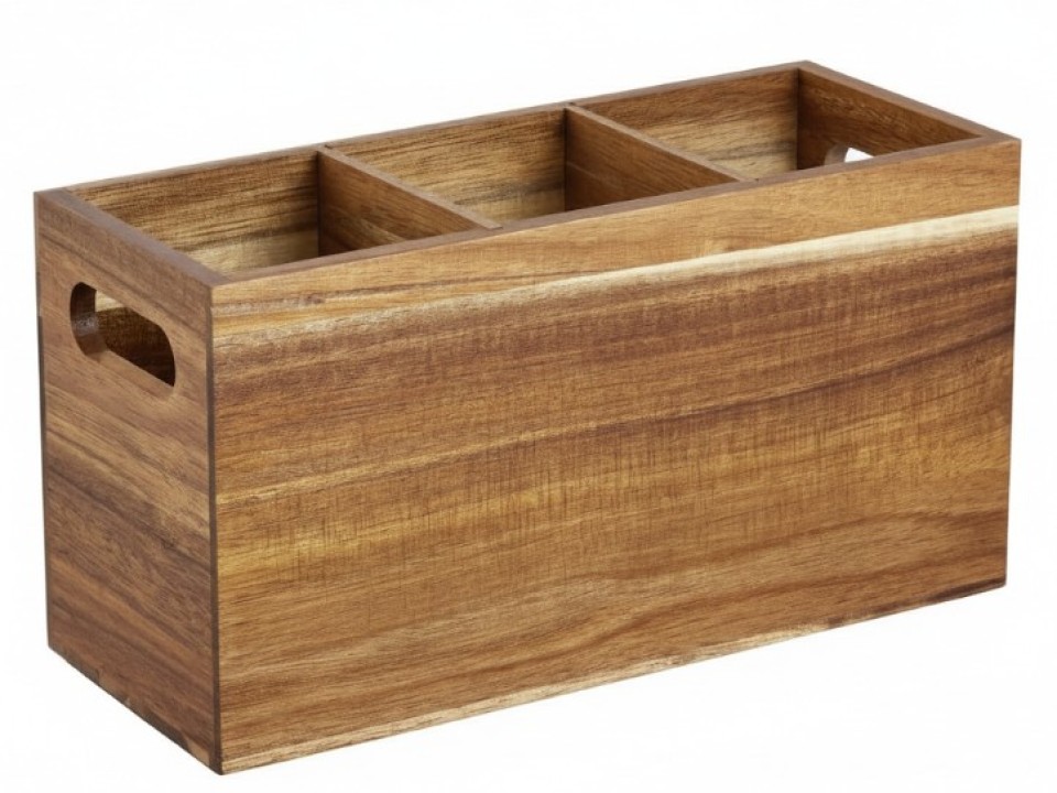 Acacia Wood Multi-Compartment Organizer with Handles - Versatile Storage Solution